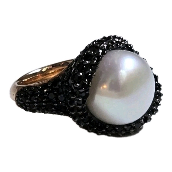 Honora Italy Pearl Black Spinels Bronze Ring - Picture 2 of 6